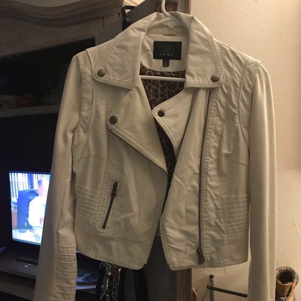 TCEC white leather jacket